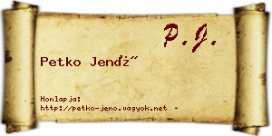 Petko Jenő névjegykártya